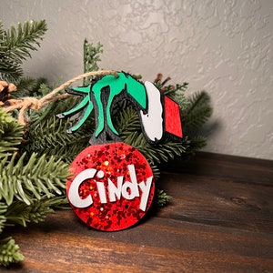 Grinch Ornament, Personalized Grinch, The Grinch, Stocking Tag, 3D Christmas Decor, Christmas Ornament, Grinch Christmas