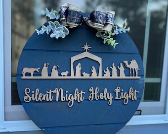 Nativity Door Hanger, Silent Night Welcome Sign, Holy Light Door Hanger, Christmas door hanger, Christmas sign, Christmas Decor