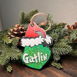 Grinch Ornament, Personalized Grinch, The Grinch, Stocking Tag, 3D Christmas Decor, Christmas Ornament, Grinch Christmas