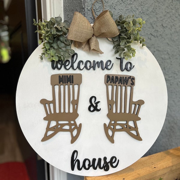 Rocking chair welcome sign, front porch sign, grandparent welcome sign, grandparent gift, mom and dad door hanger