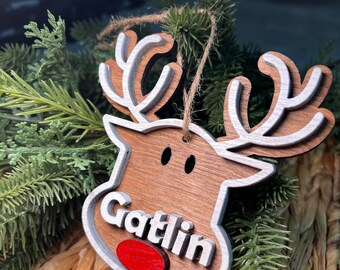 Personalized reindeer ornament | personalized Rudolph wooden ornaments | custom ornament | kids ornaments | custom ornaments | reindeer gift