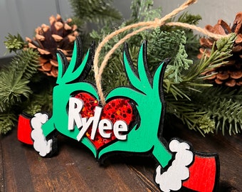 Grinch Ornament, Personalized Grinch, The Grinch, Stocking Tag, 3D Christmas Decor, Christmas Ornament, Grinch Christmas