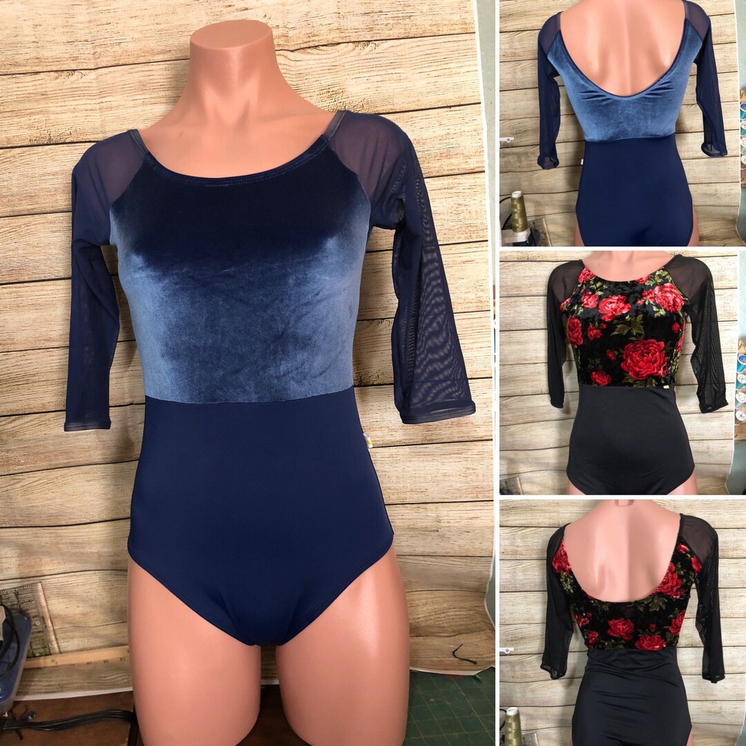 Custom Inked Mesh 3/4 Sleeve V-Neck Leotard Gymnastics - Lycra & Mesh