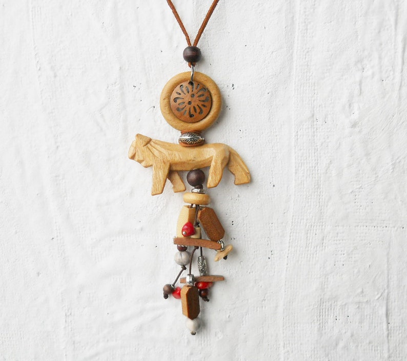 Boho Leather Long Necklace with Wooden beads Suede Cord Wood Pendant,Necklace with charms,Long Hippie leather necklace.FREE SHIPPING.