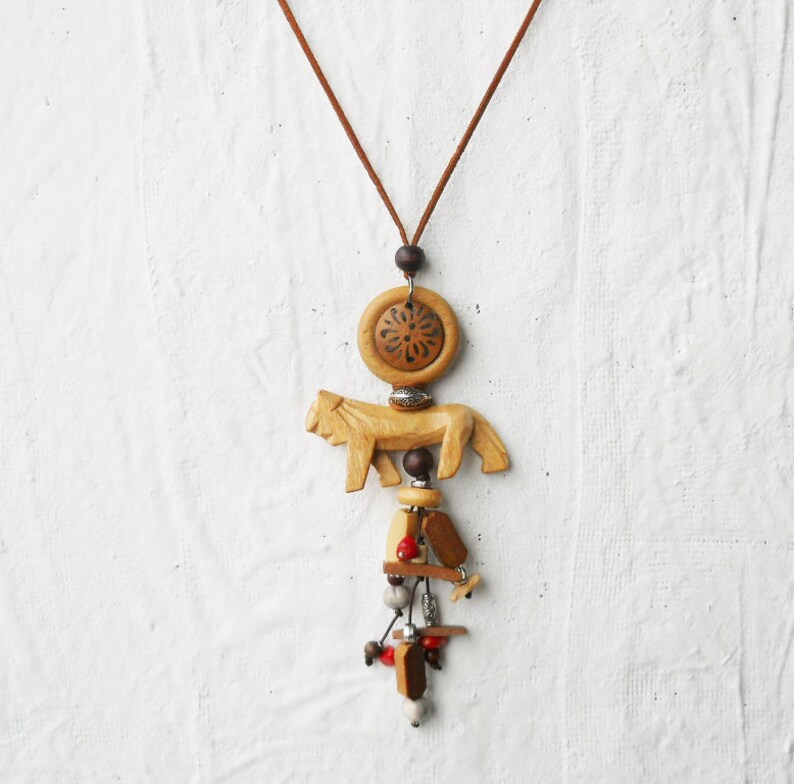 Boho Leather Long Necklace with Wooden beads Suede Cord Wood Pendant,Necklace with charms,Long Hippie leather necklace.FREE SHIPPING.