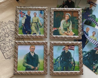 Tartan Outlander Ornament, Season 7, square silver frame, choose your Outlander Artwork
