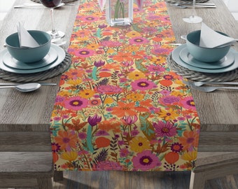 Bright Blooms Table Runner (Cotton, Poly) Floral Home Decor Kitchen Boho Flora Flowers Spring