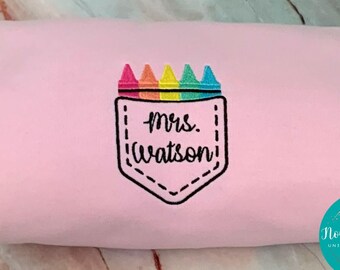 Crayon Pocket Teacher Sweatshirt, Personalized Teacher Sweatshirt, Custom Teacher Sweatshirt, Gift for Teacher, Personalized Teacher Crew
