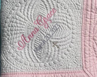 Christening Baptism Quilt, Personalized Baptism Baby Quilt, Christening Gift, Custom Baptism Blanket,  Gift from Godmother, Baptism Keepsake