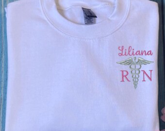 Personalized RN Sweatshirt, Nurse Graduation Gift, RN Shirt, Custom Medical Professional Shirt, Personalized Healthcare Worker Gift