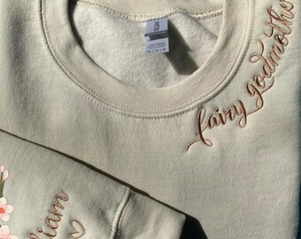 Godmother Sweatshirt,Personalized Fairy Godmother Crewneck,Godmom Sweatshirt,Godmother Gift, Custom with Kids Name,Christening Gift, Madrina