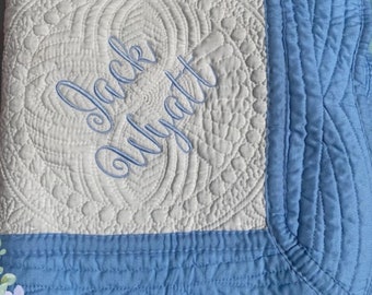 Personalized Baby Boy Quilt, Baby Shower Gift, Custom Baby Blanket, Heirloom Baby Quilt, Personalized Baby  Keepsake Gift,Baby Crib Blanket