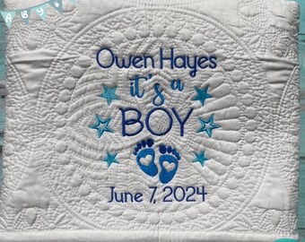 Personalized Baby Boy Quilt, Baby Shower Gift, Custom Baby Blanket, Heirloom Baby Quilt, Personalized Baby Keepsake Gift, It's a boy quilt