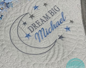 Personalized Dream Big Heirloom Baby Boy Quilt, Custom Embroidered Baby Quilt with Name, Newborn Keepsake Quilt, Baby Boy Shower Gift