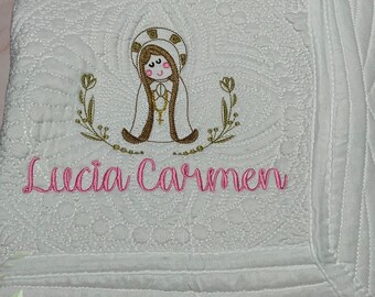 Personalized Guadalupe Baby Quilt, Heirloom Embroidered Baby Quilt with Name, Newborn Keepsake Quilt, Virgin Mary Baby Gift, Religious Gift