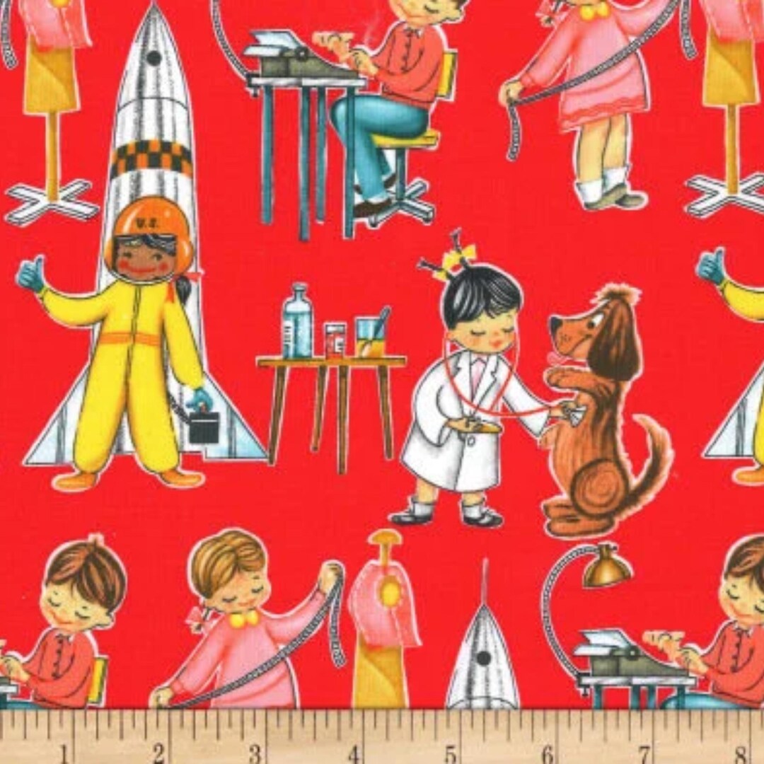 Michael Miller Fabric Kids Novelty by Yard - You Go Girl - Red/cotton ...