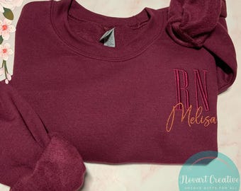 Personalized RN Sweatshirt, Custom Embroidered Nurse Sweatshirt, Nurse Graduation Gift, ICU Sweatshirt, Healthcare Pullover Gift, ENP Gift