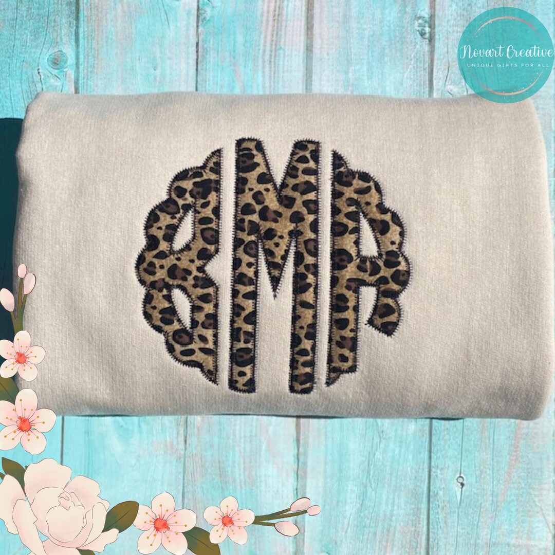 Monogram Leopard Leopard Monogrammed Sweatshirt, Custom Leopard Embroidered Pullover ...