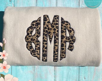 Leopard Monogrammed Sweatshirt, Custom Leopard Embroidered Pullover, Animal Print Sweatshirt, Gift For Her, Personalized Sweatshirt, Gift