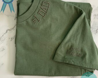 Custom Embroidered Dad T-Shirt with Kids' Names on Sleeve, Personalized Father’s Day Gift, Dad Birthday Gift, Gift to Dad, Dad T-Shirt