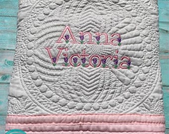 Personalized Baby Girl Quilt, Baby Shower Gift, Custom Baby Blanket, Heirloom Baby Quilt, Personalized Baby Keepsake Gift, Floral Baby Quilt