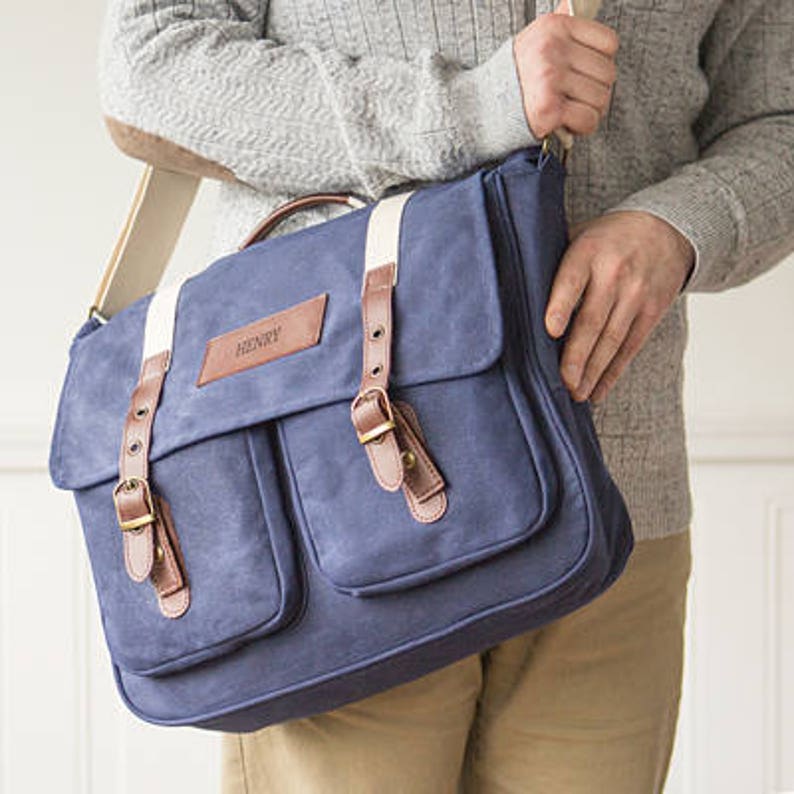 Personalized Men's Waxed Canvas & Leather Messenger Bag image 0