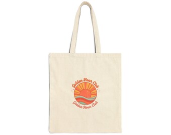 Sunset Seashell Tote Bag, Retro Pastel Coastal Vibes Canvas Bag