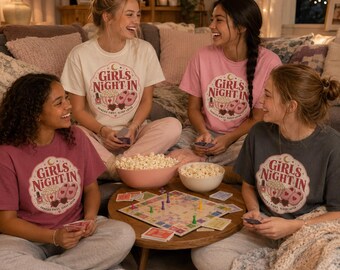 Girls Night In Graphic T-Shirt | Cozy Pajama Party Tee | Retro Sleepover Shirt | Cute Matching Girls' Night Outfit