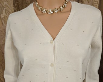Winter White Long Sleeve Cardigan By Liz Claiborne Size P