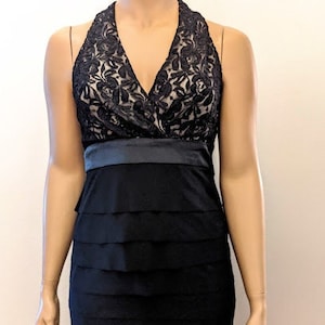 Vintage Black Lace Halter Top Dress By Evan-Picone Size 14 FREE SHIPPING