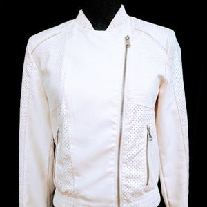 Vintage 1980&#39;s White Faux Leather Jacket Size Small FREE SHIPPING