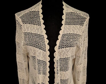Vintage 1970’s Crocheted Banded Pattern Long Sweater FREE SHIPPING