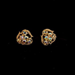 Vintage 1950&#39;s Aurora Borealis Rhinestone Clip-On Earrings FREE SHIPPING