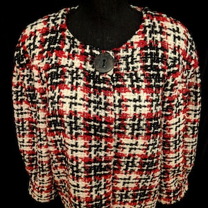 Vintage Red, White, Black Plaid, One Button Crop Jacket  FREE SHIPPING