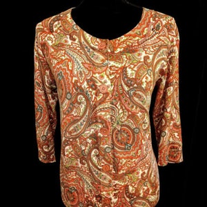 1990s Ladies Multi-Color Paisley Print 3/4 Sleeve Cardigan By Talbots FREE SHIPPING