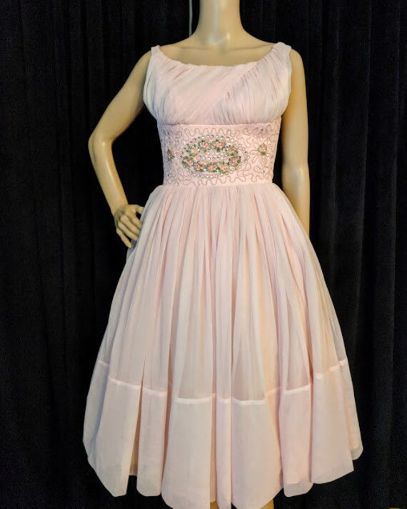 pink tea length dress