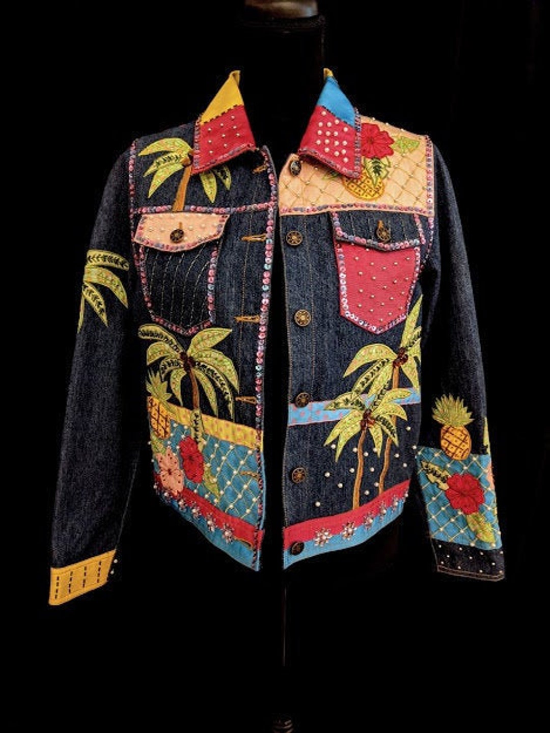Veste En Jean Berek Takako Sakon - Perles Et Paillettes - Avant-gardiste Artsy - Taille 2XL (Femme)