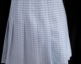 Baby Blue Plaid, Pleated Short Skirt, Size Medium