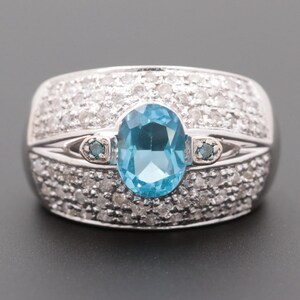 Vintage 14K White Gold Blue Topaz 66 White and 2 Blue Diamond Ring  FREE SHIPPING *Eligible For Layaway