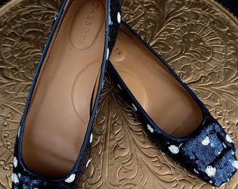Ladies Talbots Flat Sequin Blue And White Polka Dot Shoes Size 9.5 Display Shoes.