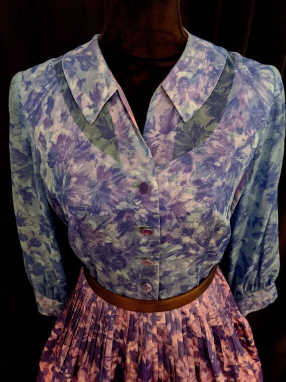 Vintage 1950's Two Tone Shirtwaist Style Floral O… - image 3