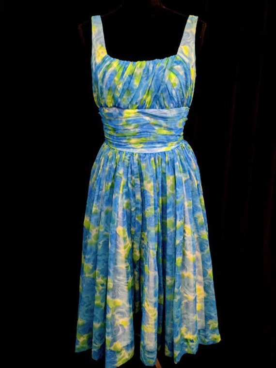 Vintage Watercolor Flora Print Dress By Gigi Youn… - image 1