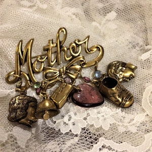 A Vintage Mother's Treasure Remembrance Charms Brooch  FREE SHIPPING