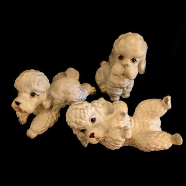 Set Of Three Vintage Porcelain Poodles By Lefton  FREE SHIPPING