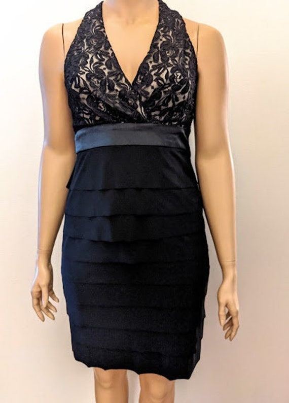 Vintage Black Lace Halter Top Dress By Evan-Picon… - image 1