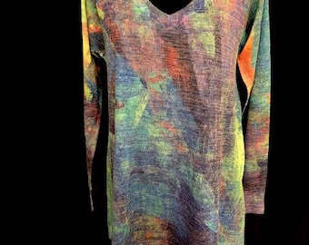 Soft Surroundings Abstract Watercolor Lightweight Tunic Sweater Long Sleeve Multi Color