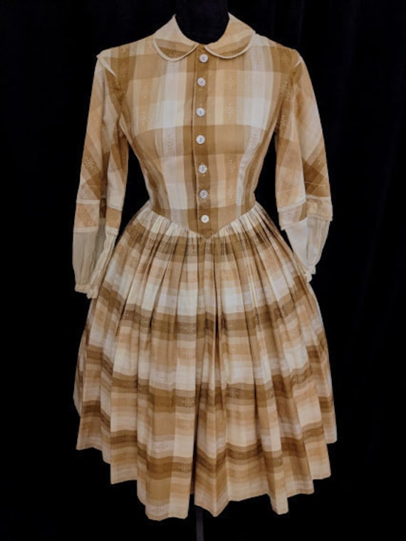 Vintage Long Sleeve Caramel & Cream Madras Plaid D