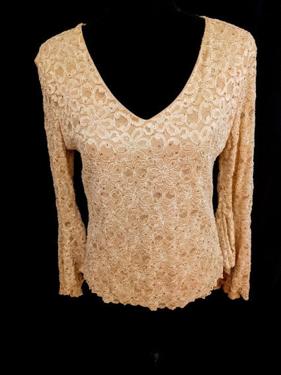 Vintage 1990's Gold Lace Ladies Top  FREE SHIPPING