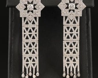 Vintage 1980's Art Deco Style, Sterling Silver & Cubic Zirconia Earrings
