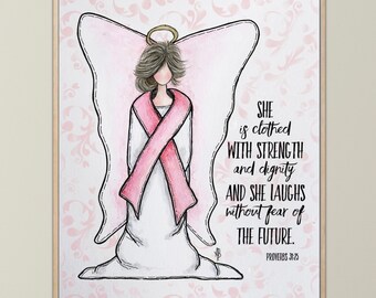 Breast Cancer Angel, Survivor Angel, Angel Art, Digital Download, Art Print, Wall Art, Gift